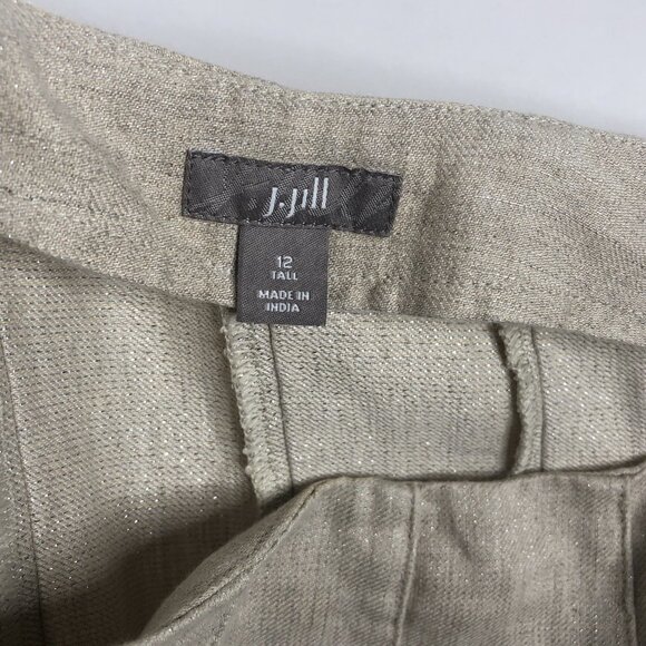 J Jill Fit & Flare Linen Maxi Skirt Size 12 Beige Metallic Travel Boho Romantic - Picture 11 of 13